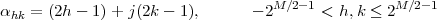 αhk = (2h - 1)+ j(2k - 1),      - 2M∕2-1 < h,k ≤ 2M ∕2-1
 